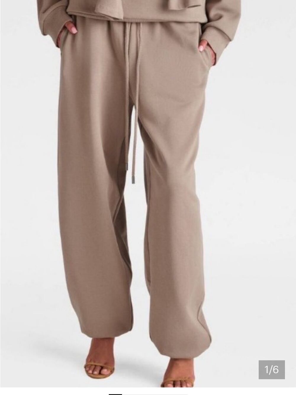 Relaxed Wide-Leg Drawstring Pants in Taupe